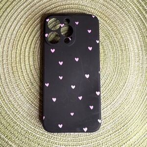 Apple iPhone 15 Pro Max Black and Pink Heart Phone Case